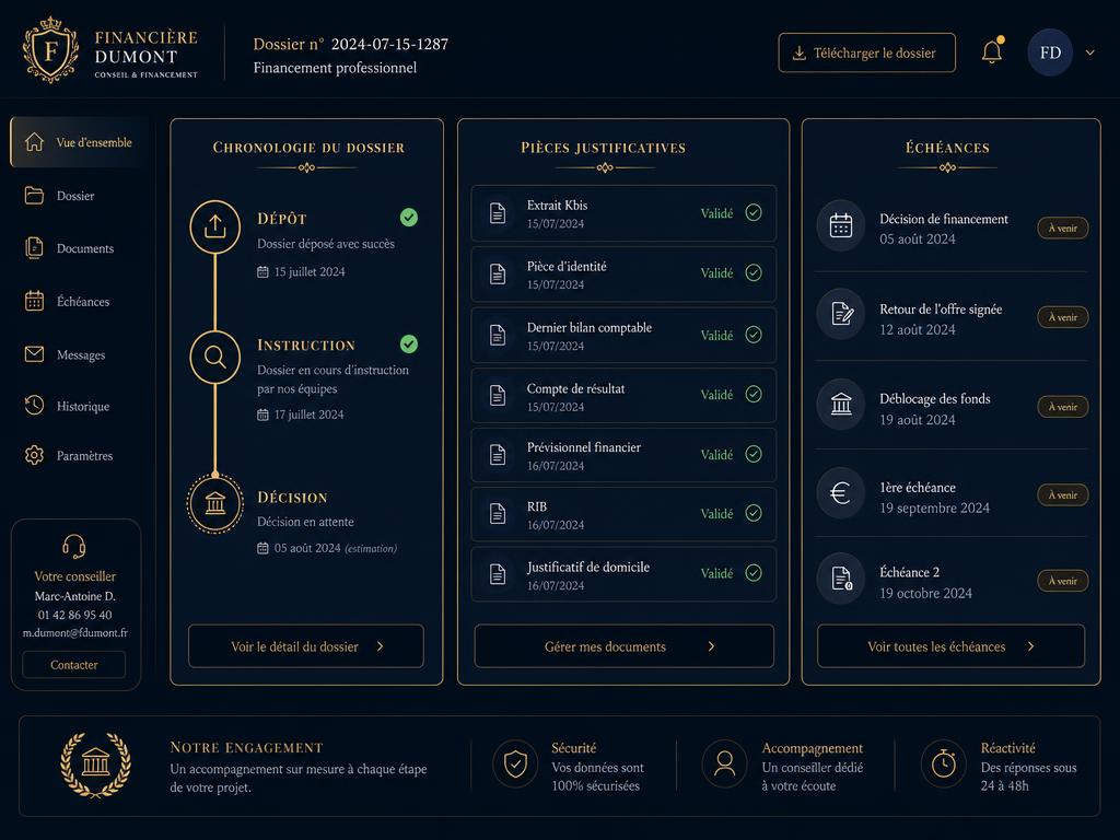 Suivi d'un dossier Capital OS : chronologie, pièces justificatives et échéances