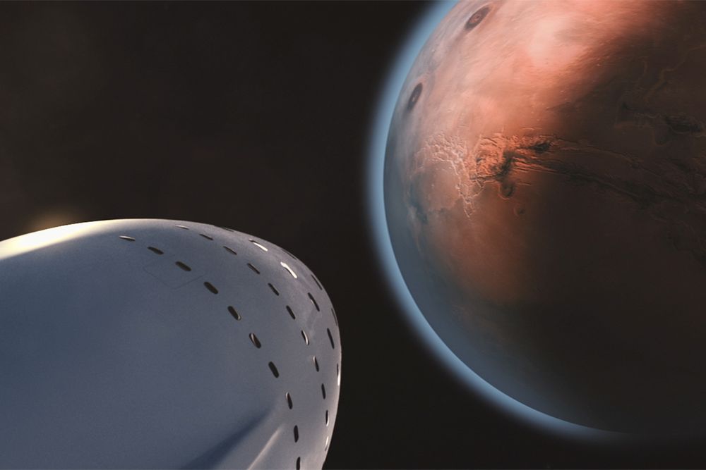 Capsule spatiale en orbite près de la planète Mars