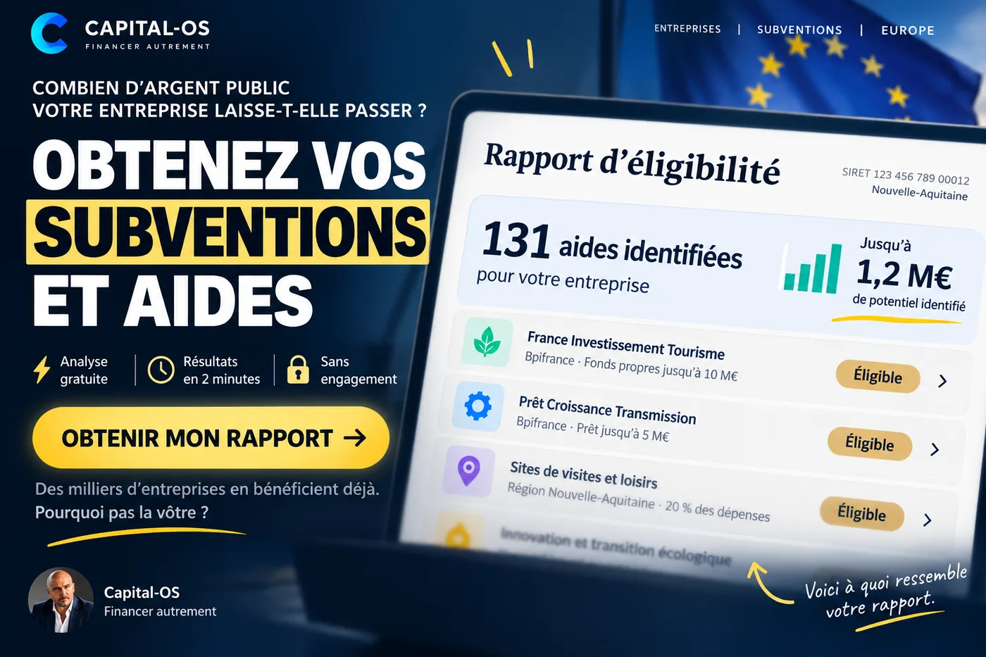 Obtenez votre rapport d’éligibilité aux subventions et aides publiques