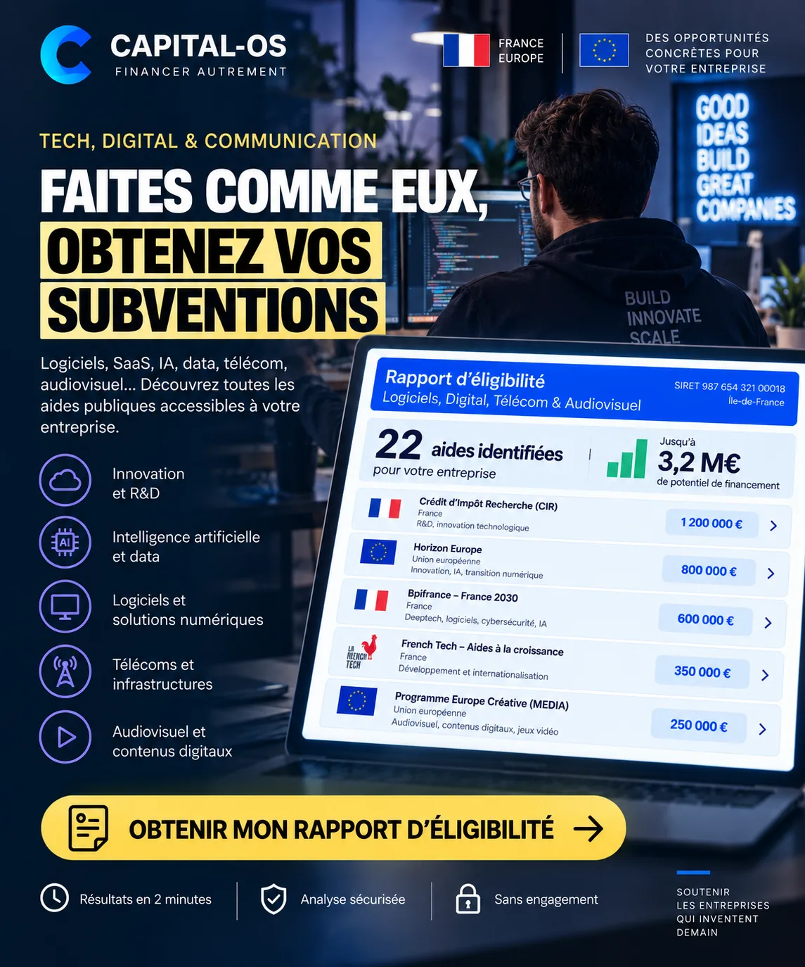 Aides publiques pour les entreprises tech, digital et communication